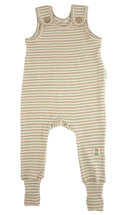 Minimundus hängselbyxa Coloured by Nature ekobomull grön brun naturrand