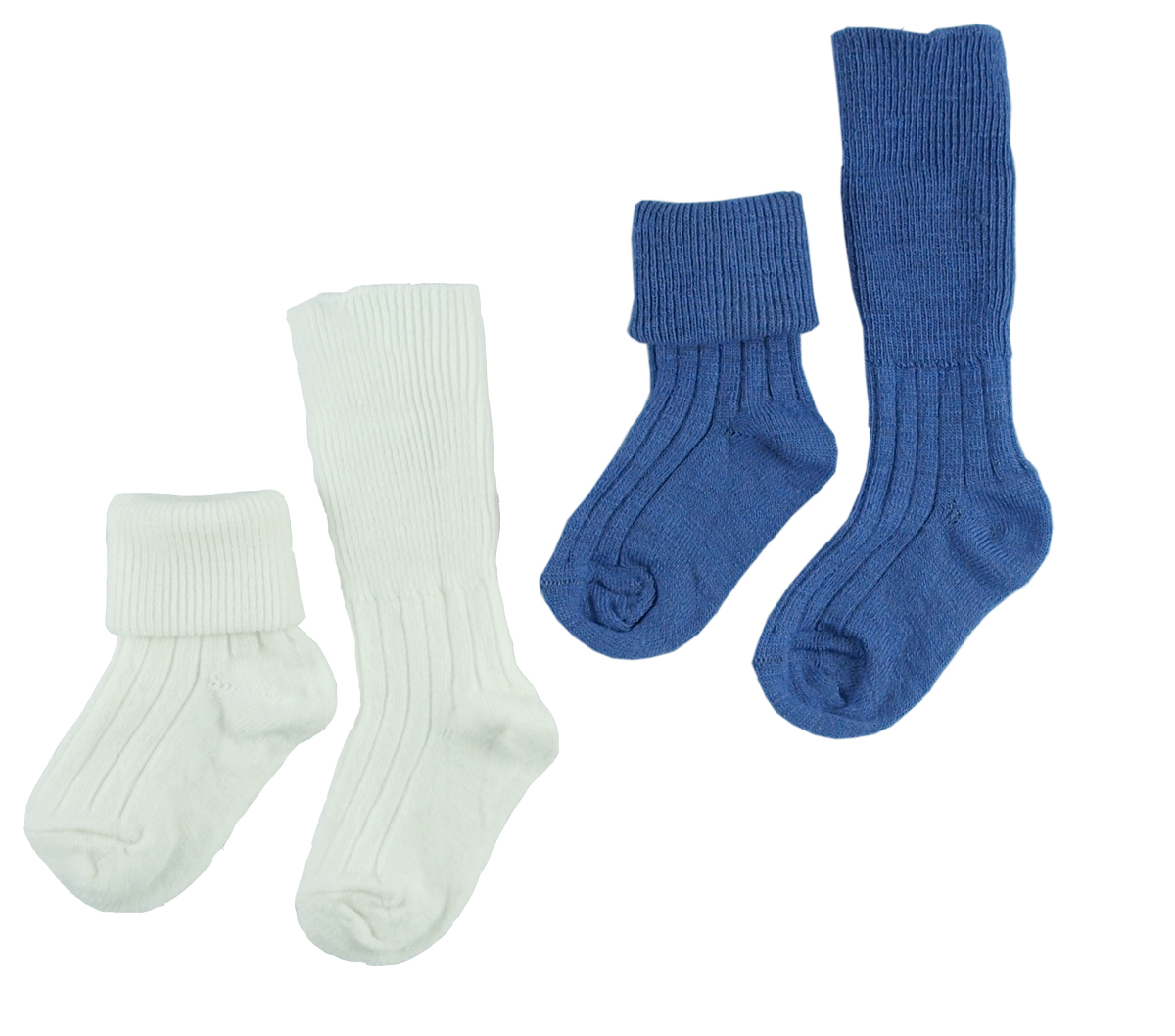 Janus babystrumpa av merinoull 2-pack blå vit