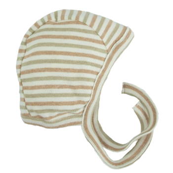 Minimundus mössa med knyt 100% ekologisk Coloured by Nature färgväxande bomull rand grön brun natur