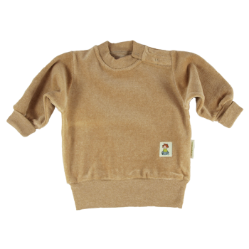 Minimundus collegetröja av 100% ekologisk färgväxande bomullsvelour brun