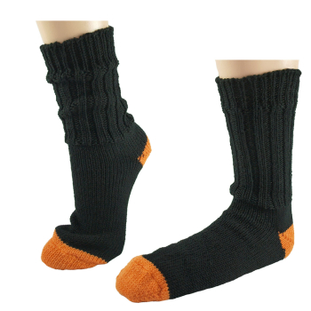 Minimundus raggsockor av merinoull svart med orange tå och häl
