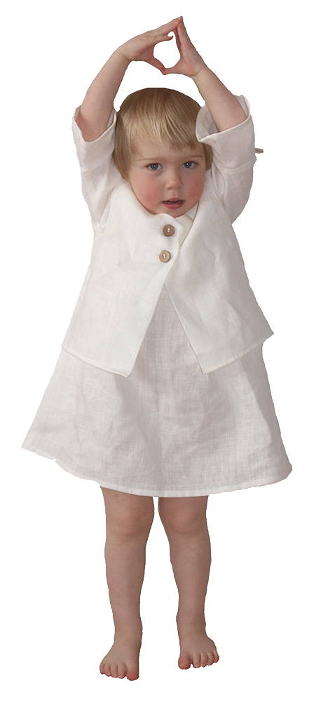 Jacka och klänning med knyt på axeln 100% lin vit