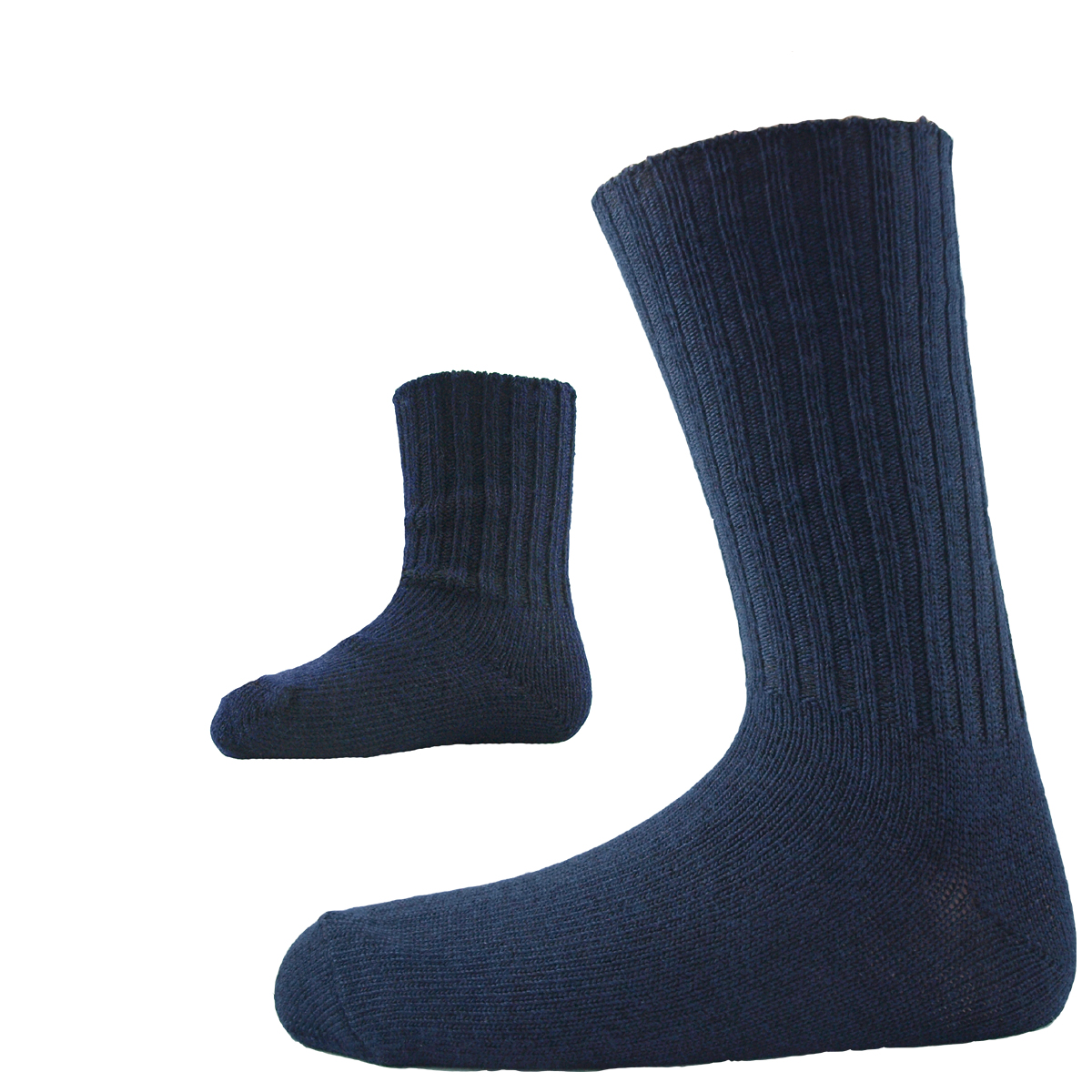 ullstrumpor stor och liten marinblå merinoull minimundus