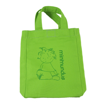 Minimundus tygkasse barn med tryck och kardborre 100% ekologisk bomull grön