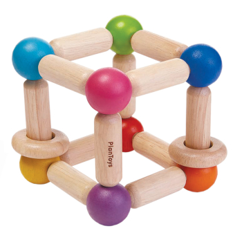 Babyleksak skallra Square av gummiträ PlanToys