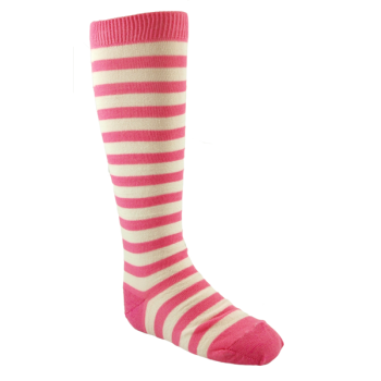 Minimundus knästrumor barn merinoull rand rosa ullvit