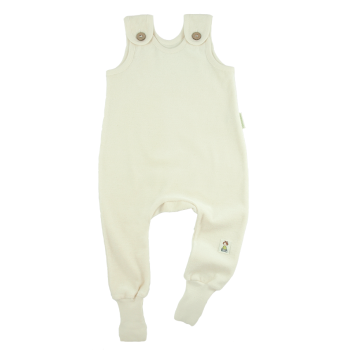 Minimundus hängselbyxor med muddfot fotgömma 100% ekologisk bomullsvelour naturvit