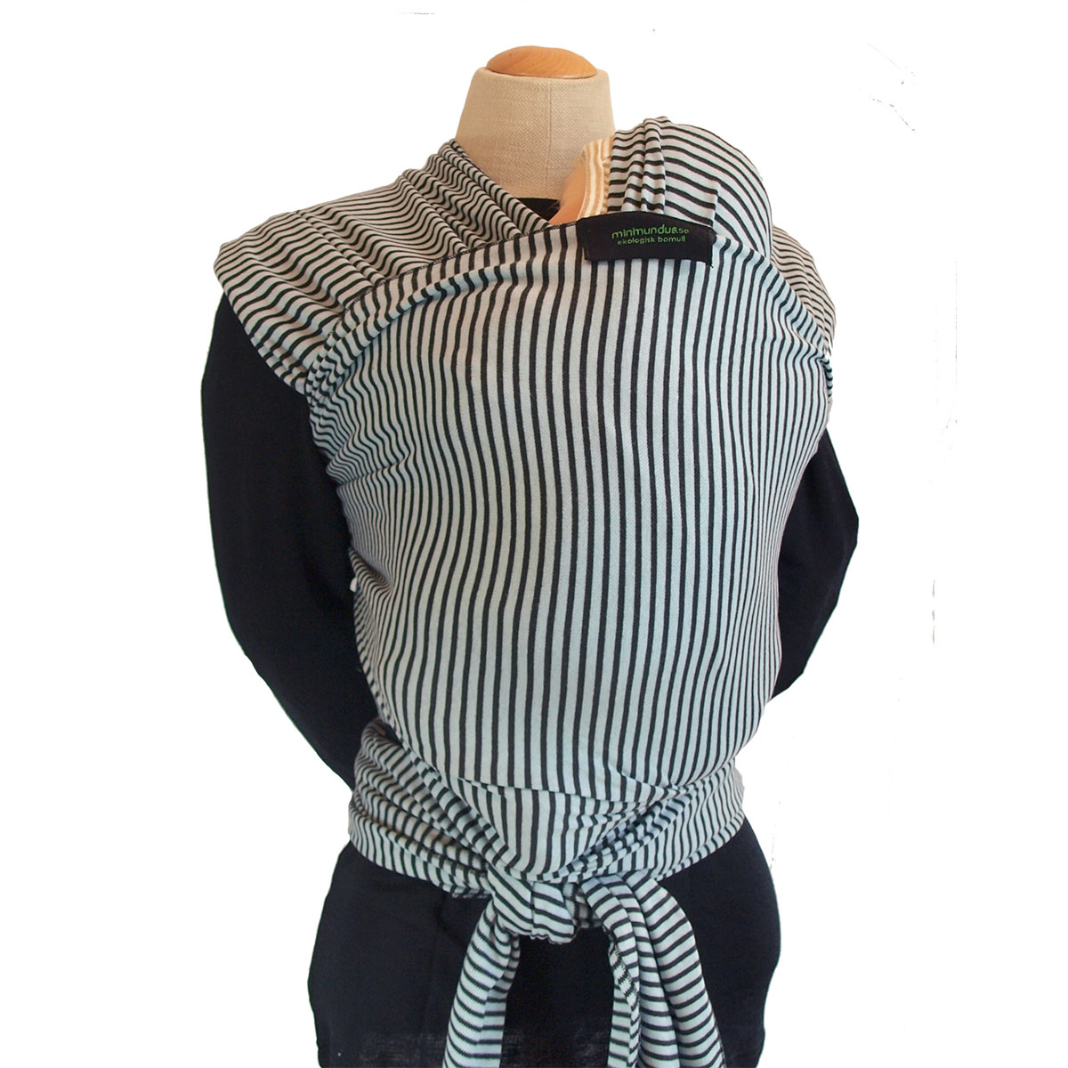 Minimundus bärsjal 100% ekologisk bomull ekologiskt färgad randig blå/svart