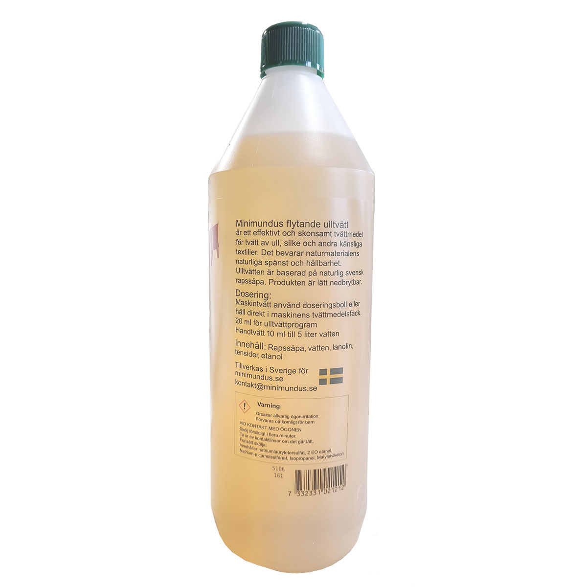 Minimundus ulltvatt med lanolin 1 liter för ull silke lammskinn och känsliga textilier baksidan