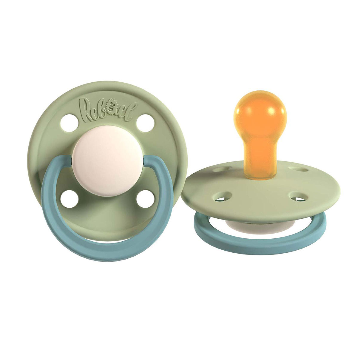 Rebael napp av naturgummi med sköld av medicinskt godkänd polypropen Cloudy Snake 1 st grön/turkos 2 storlekar