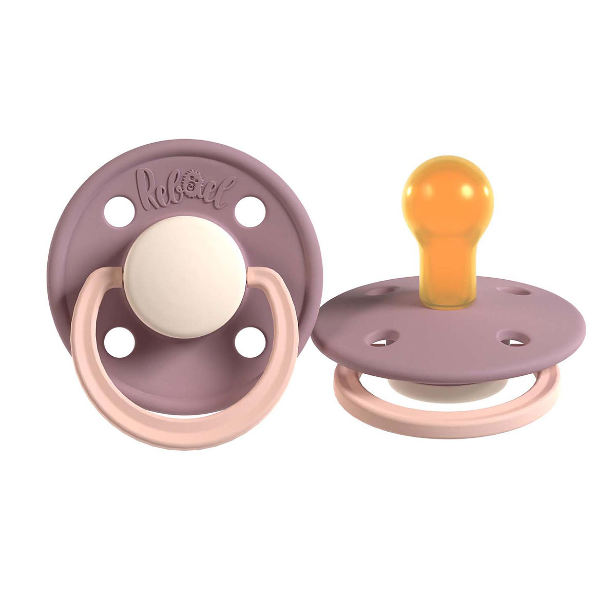 Rebael napp av naturgummi med sköld av medicinskt godkänd polypropen Misty Poodle 1 st lila/rosa 2 storlekar