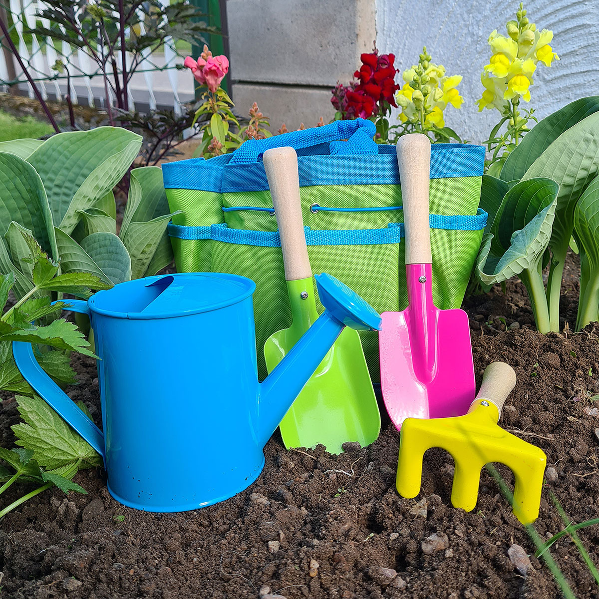 Trädgårdsset av plåt tyg och trä 5 delar GOKI