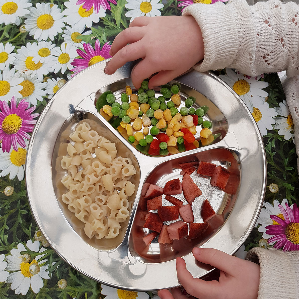 Tallrik med 3 fack giftfritt och hållbart av rostfritt stål