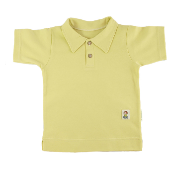 tröja barn ekologisk bomull kort ärm och krage gul
