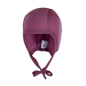 Janus babymössa LightWool merinoull extra mjuk och lätt ull lila med knytband