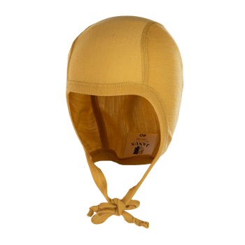 Janus babymössa LightWool merinoull extra mjuk och lätt ull gul med knytband