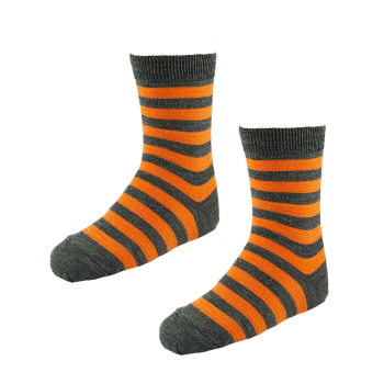 Minimundus tunna strumpor av merinoull till barn randiga grå/orange