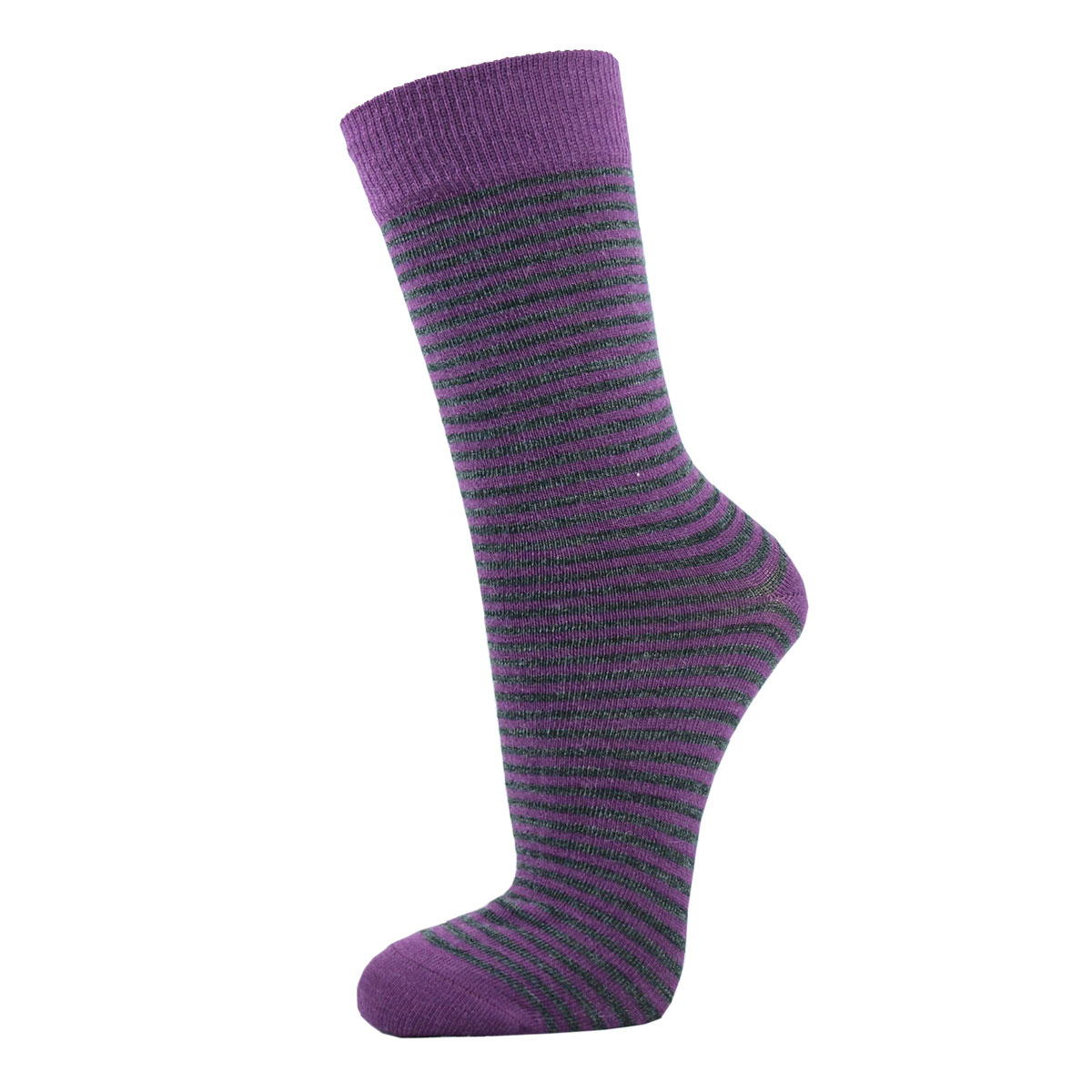 Minimundus tunna strumpor av merinoull smalrandiga plommonlila-grå