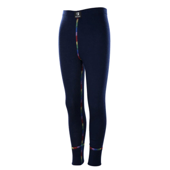 Janus långkalsonger regnbågsull barn 100% merinoull marinblå med sömmar i regnbågens färger