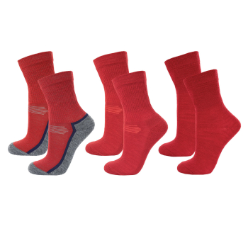 Janus ullstrumpor kombo av merinoull, 2 par med frottéfot och ett par tunna, röda 3 par