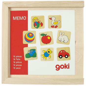 Paddys memo 16 bitar av trä i trälåda GOKI