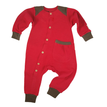 Tim&Teja overall jumpsuit 100% ekologisk bomull ekologiskt färgad röd med bruna detaljer