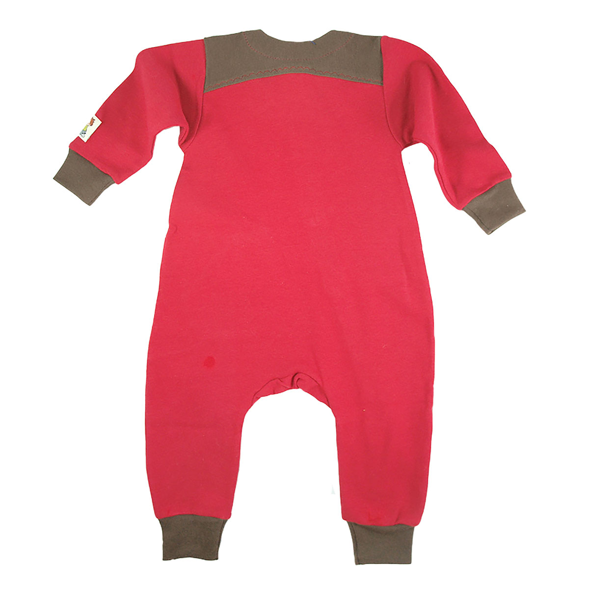 Tim&Teja overall jumpsuit 100% ekologisk bomull ekologiskt färgad röd med bruna detaljer