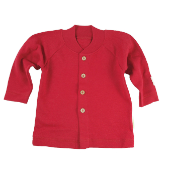 Tim&Teja kofta av 100% ekologisk bomull ekologiskt färgad röd knappar av kokos